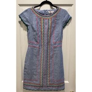 Boden‎ Size 4 Laura Linen Embroidered Shift Dress in Light Chambray